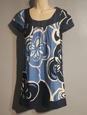 Ann Taylor Loft Women's Blue Floral Print Short Sleeve Dress